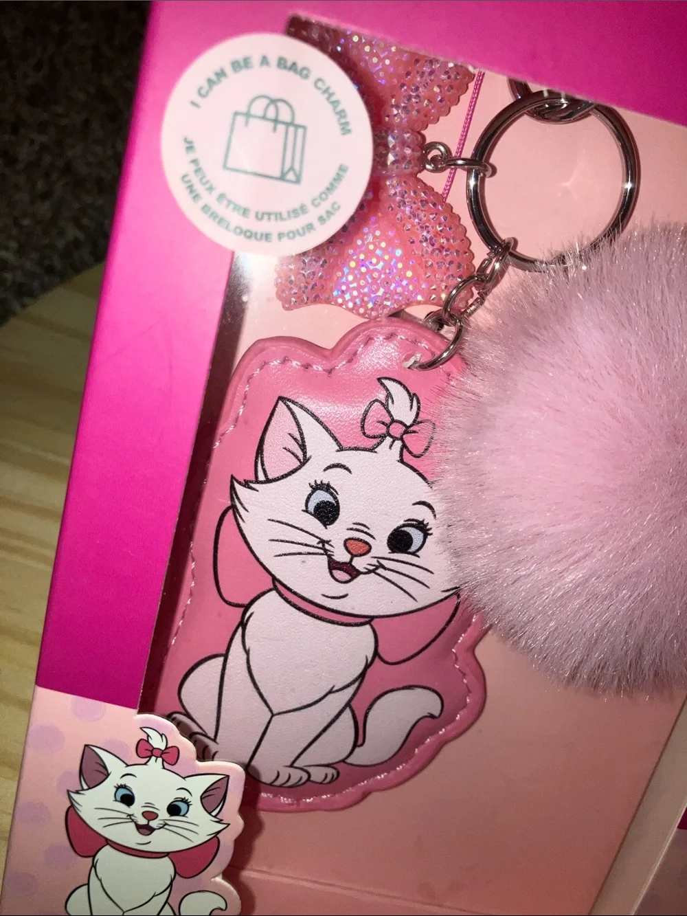 Disney The Aristocrats Marie Pink Pom Pom Phone Charm Keyring New